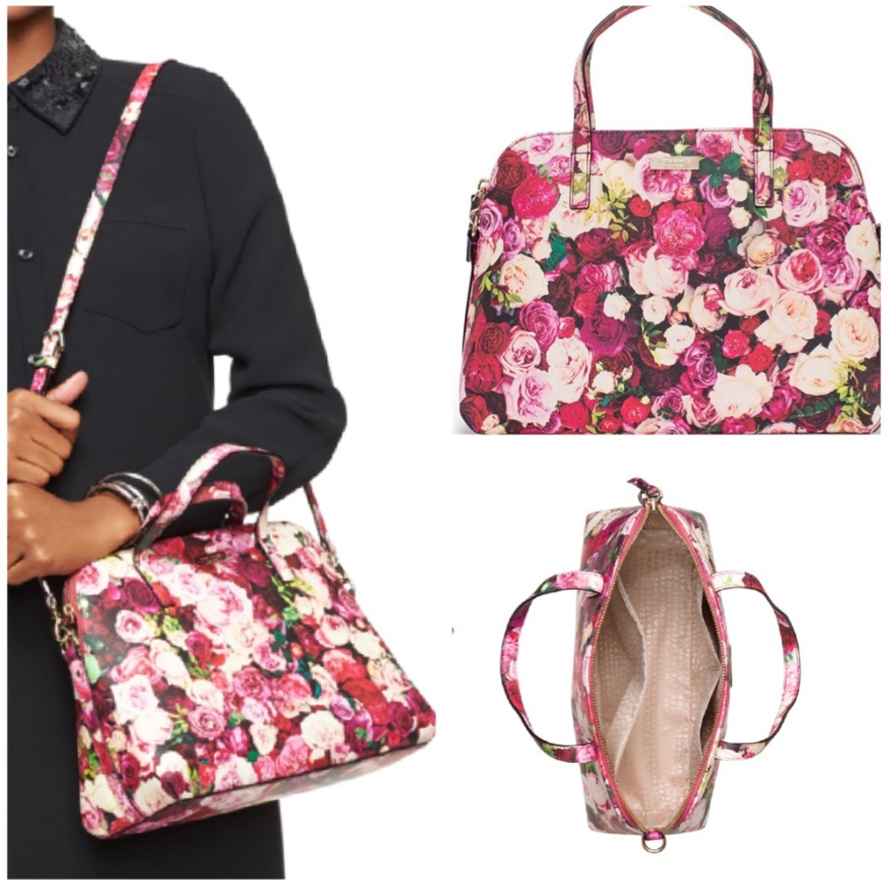 kate spade Floral Rose Print Satchel in Pink and Green